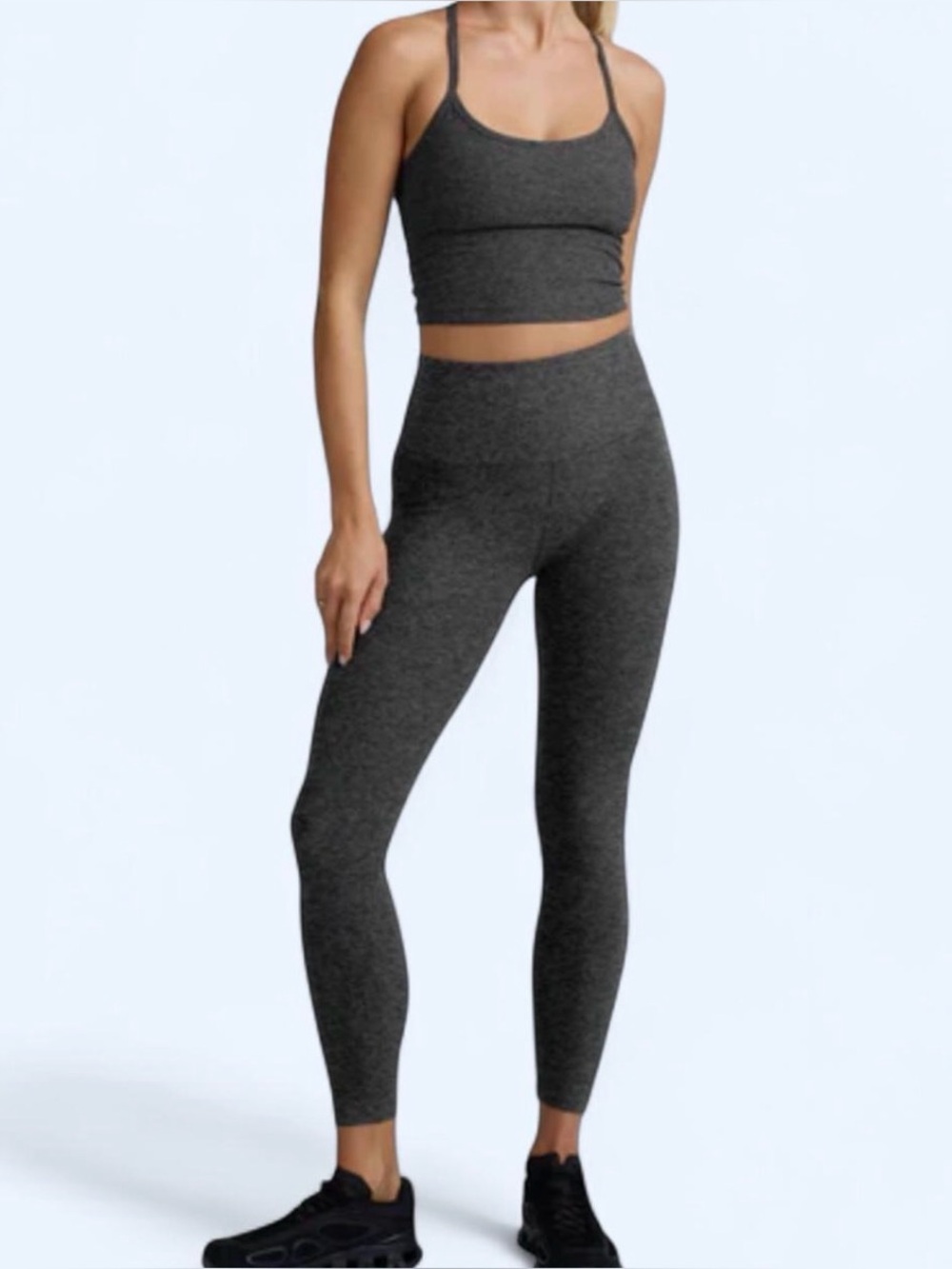 Beyond Yoga Caught in the Midi Women’s Spacedye Leggings in Black Charcoal Small